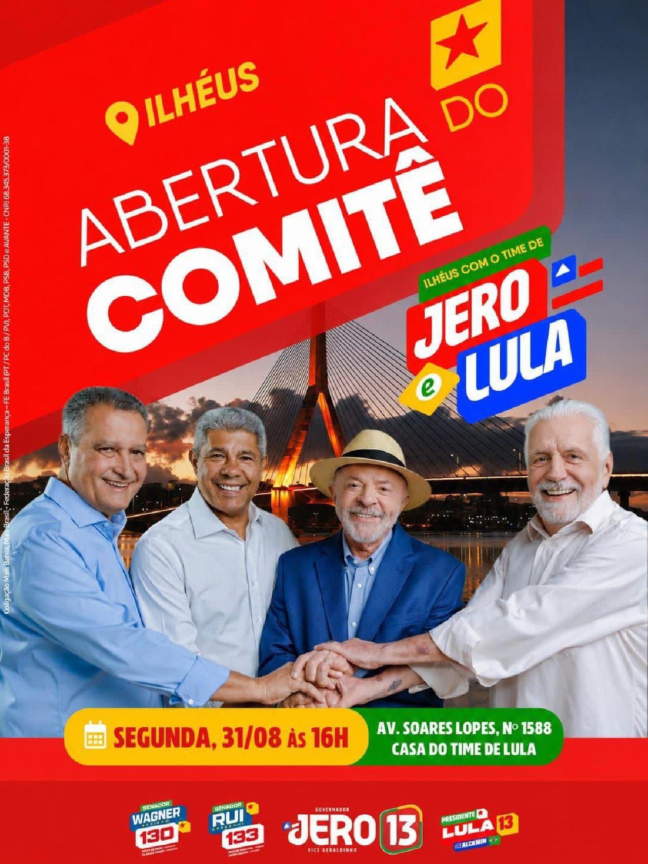 CAMPANHA MAJORITÁRIA DE JERÔNIMO RODRIGUES INAUGURA CASA DO TIME DE LULA E JERO EM ILHÉUS 