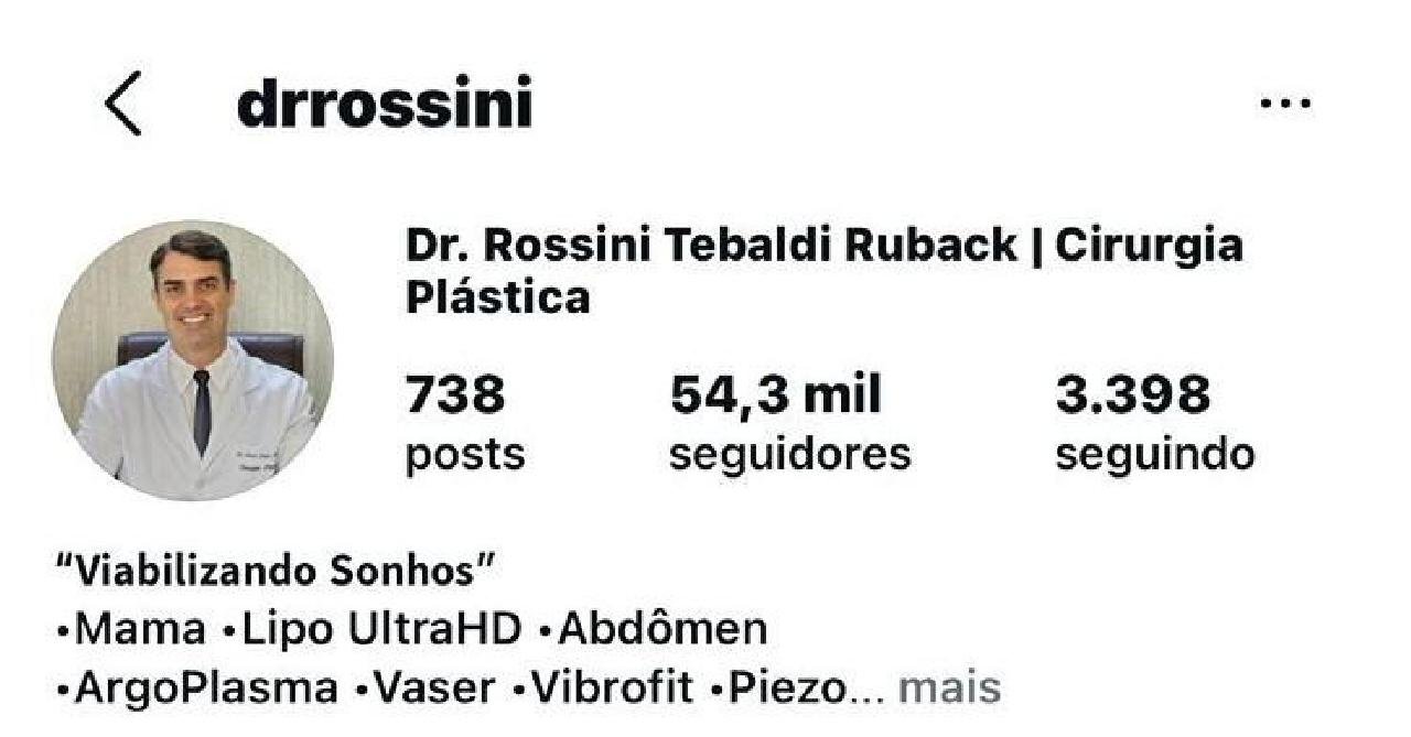CIRURGIÃO ROSSINI COM 54 MIL SEGUIDORES NO INSTAGRAM RESTRINGE PERFIL APÓS MORTE DE PACIENTE EM CIRURGIã NA BAHIA