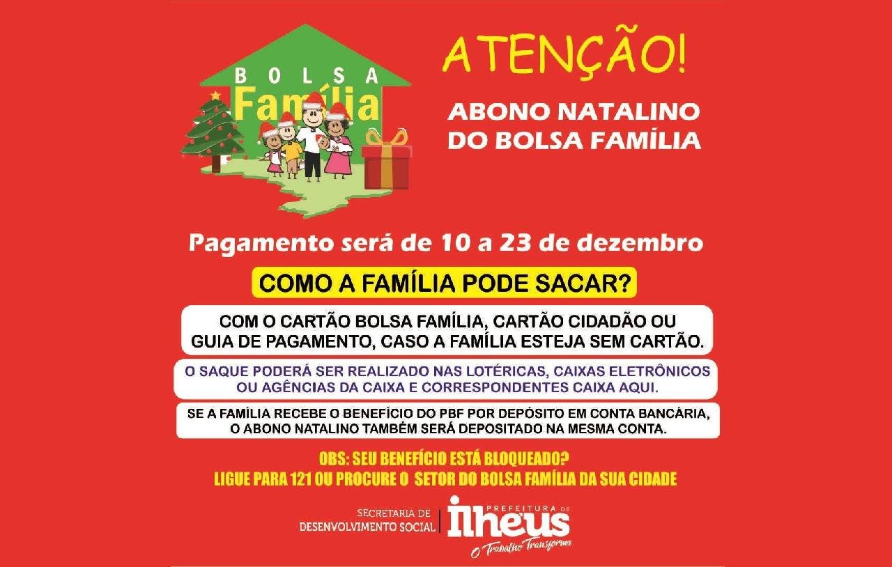 ABONO NATALINO DO BOLSA FAMÍLIA COMEÇA A SER PAGO NESTA TERÇA-FEIRA (10) ABONO NATALINO DO BOLSA FAMÍLIA COMEÇA A SER PAGO NESTA TERÇA-FEIRA (10)