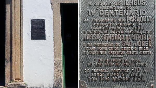 PLACA HISTÓRICA DA PARÓQUIA DE SÃO JORGE É ROUBADA EM ILHÉUS