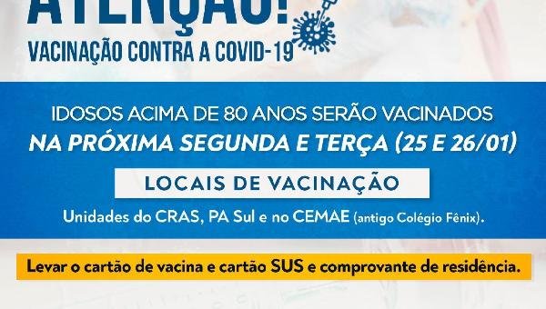 IDOSOS ACIMA DE 80 ANOS SERÃO VACINADOS CONTRA A COVID-19 NESTA SEGUNDA (25) E TERÇA (26) EM ILHÉUS