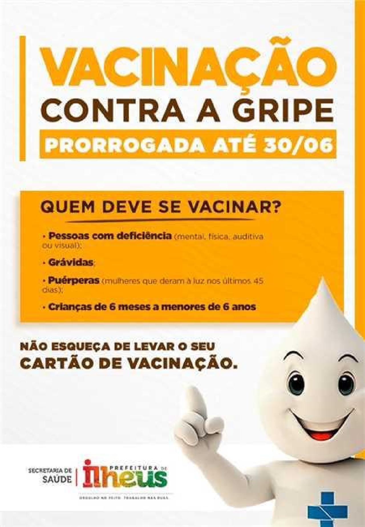 PÚBLICO-ALVO SÃO CONVOCADOS PARA VACINAÇÃO CONTRA GRIPE