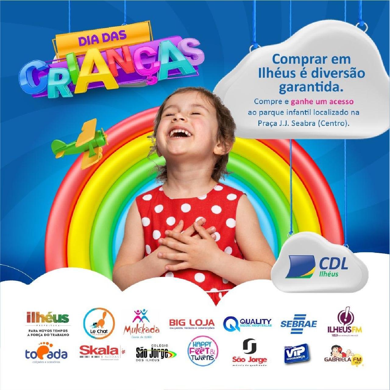 PARA CELEBRAR O DIA DAS CRIANÇAS, A CDL DE ILHÉUS MONTA ESPAÇO DE RECREAÇÃO GRATUITO NESTA TERÇA (11) NA PRAÇA JJ SEABRA