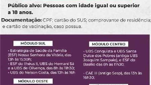 VACINAÇÃO SEGUE NESTA TERÇA-FEIRA EM ILHÉUS PARA 18 + 