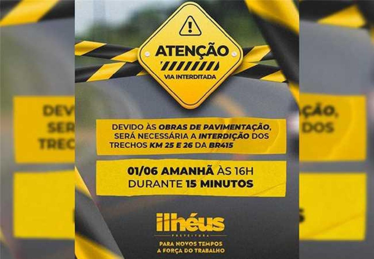 COMUNICADO: INTERDIÇÃO DO TRECHO DA BR-415 NESTA QUINTA (1) COMUNICADO: INTERDIÇÃO DO TRECHO DA BR-415 NESTA QUINTA (1)