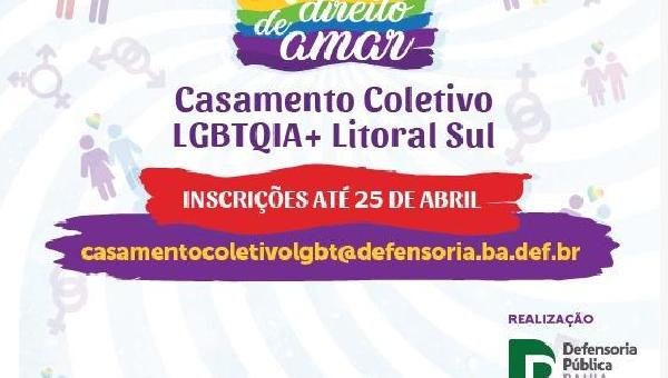 DEFENSORIA ABRE INSCRIÇÕES PARA CASAMENTO COLETIVO LGBTQIA+  NO LITORAL SUL