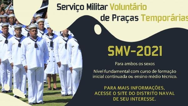 MARINHA ABRE 59 VAGAS PARA A ADMISSÃO AO SERVIÇO MILITAR VOLUNTÁRIO DE PRAÇAS DA MARINHA