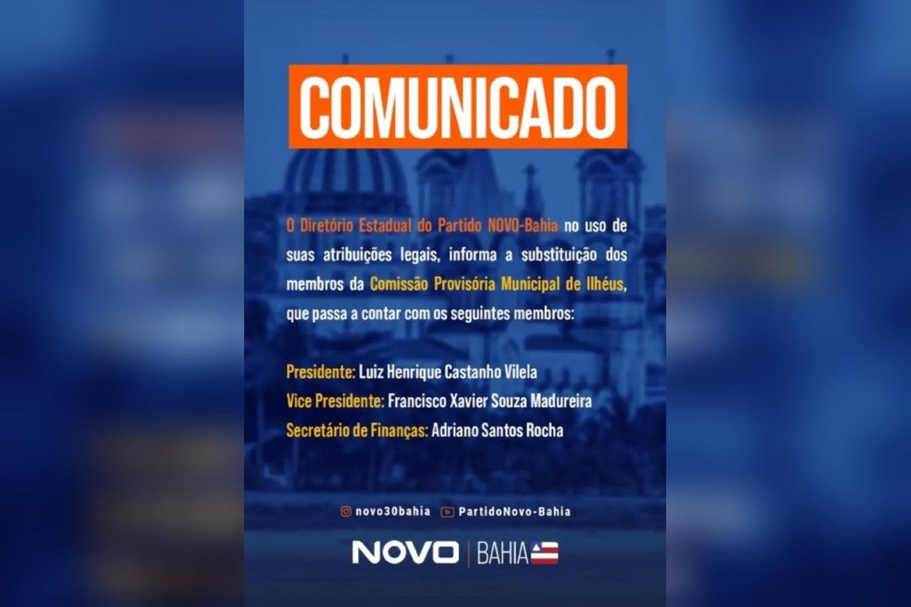 DIRETÓRIO DO NOVO ESTADUAL DISSOLVE COMISSÃO PROVISÓRIA EM ILHÉUS DIRETÓRIO DO NOVO ESTADUAL DISSOLVE COMISSÃO PROVISÓRIA EM ILHÉUS