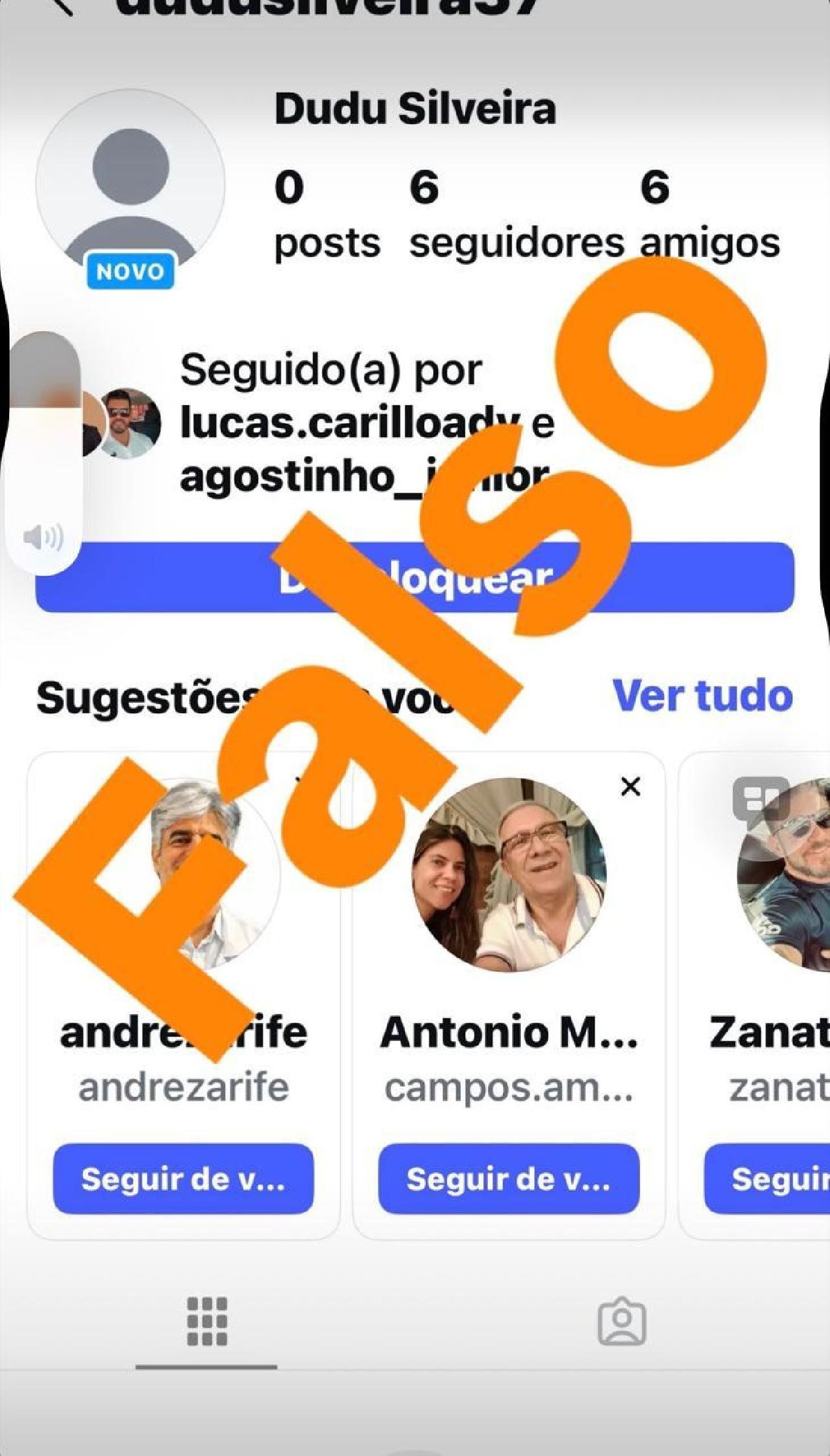 DUDU SILVEIRA DA TOPADA CALÇADOS ALERTA: PERFIL FALSO NO INSTAGRAM USA A MESMA FOTO DA CONTA ORIGINAL