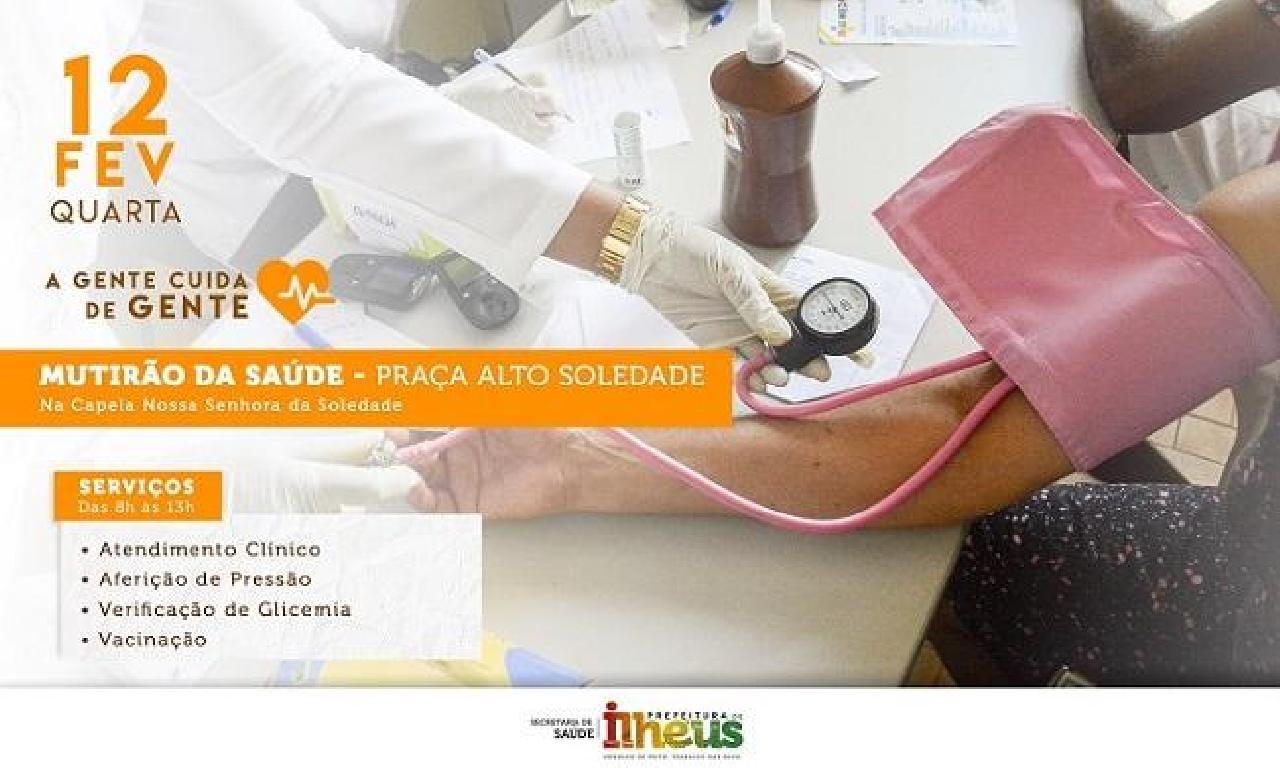 COMUNIDADE DO ALTO DA SOLEDADE SERÁ BENEFICIADA COM MUTIRÃO DA SAÚDE NESTA QUARTA (12) COMUNIDADE DO ALTO DA SOLEDADE SERÁ BENEFICIADA COM MUTIRÃO DA SAÚDE NESTA QUARTA (12)