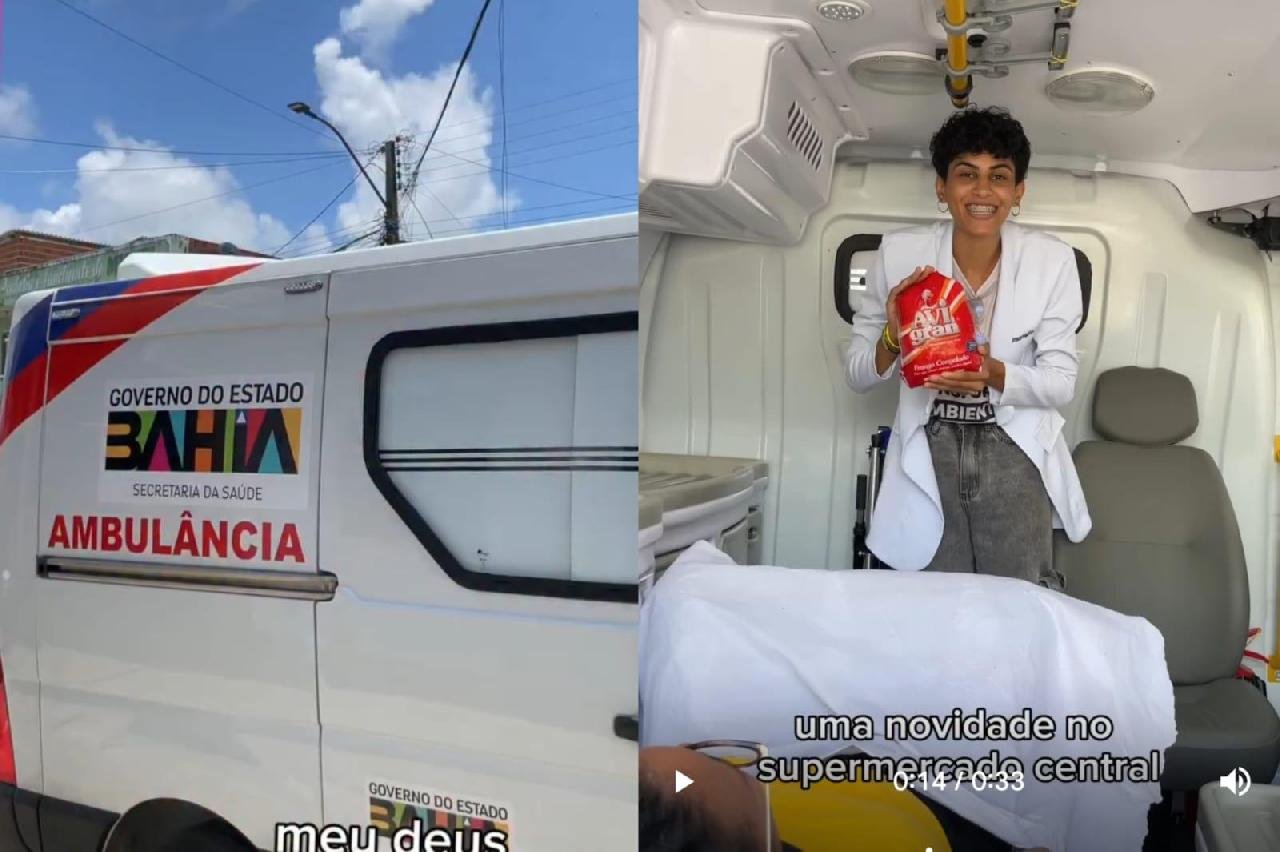AMBULÂNCIA DA SECRETARIA DE SAÚDE DE GONGOGI É USADA INDEVIDAMENTE POR SUPERMERCADO PARA PROPAGANDA DE FRANGO ASSADO