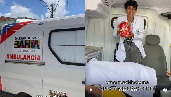 AMBULÂNCIA DA SECRETARIA DE SAÚDE DE GONGOGI É USADA INDEVIDAMENTE POR SUPERMERCADO PARA PROPAGANDA DE FRANGO ASSADO