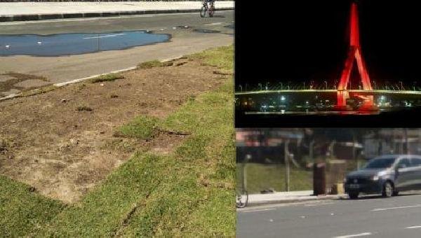 PONTE JORGE AMADO TEM GRAMA FURTADA E ENTULHO ABANDONADO NA PISTA