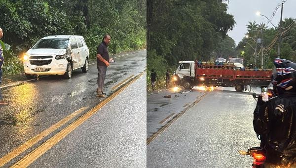 CAMINHÃO DE GÁS RODA NA PISTA MOLHADA E PROVOCA ACIDENTE NA BR-415 ENTRE ILHÉUS E ITABUNA