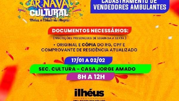INICIADO O CADASTRAMENTO DE AMBULANTES PARA O CARNAVAL CULTURAL 2024 DE ILHÉUS