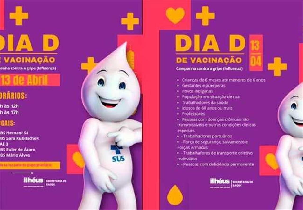 AMANHÃ (13), É O DIA D DE VACINAÇÃO CONTRA GRIPE PARA GRUPOS PRIORITÁRIOS DE ILHÉUS AMANHÃ (13), É O DIA D DE VACINAÇÃO CONTRA GRIPE PARA GRUPOS PRIORITÁRIOS DE ILHÉUS