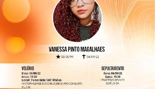 ILHÉUS: SEPULTAMENTO DA ESTUDANTE DE ENFERMAGEM VANESSA MAGALHÃES ATROPELADA NA BA-001 SERÁ ÀS 15H DESTA TERÇA-FEIRA 