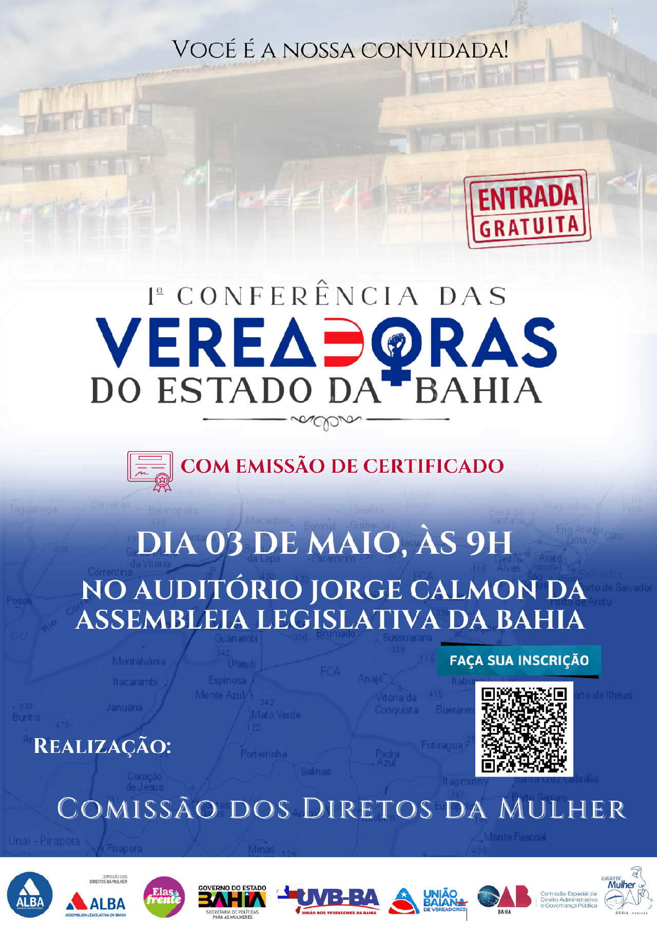 1ª CONFERÊNCIA DAS VEREADORAS DO ESTADO DA BAHIA SERÁ REALIZADA NA ALBA NO DIA 3 DE MAIO 1ª CONFERÊNCIA DAS VEREADORAS DO ESTADO DA BAHIA SERÁ REALIZADA NA ALBA NO DIA 3 DE MAIO