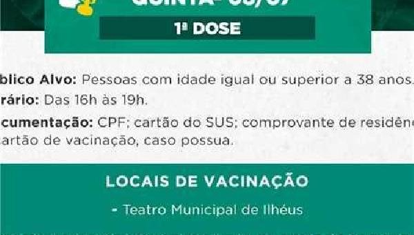 COVID-19: VACINAÇÃO CONTINUA PARA PÚBLICO 38 + NESTA QUINTA-FEIRA 