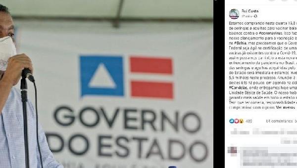 RUI COSTA ANUNCIA COMPRA DE SERINGAS PARA VACINAÇÃO CONTRA A COVID-19 NA BAHIA