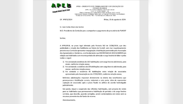 APPI/APLB PEDE IMPUGNAÇÃO DE LISTA DA ADIPAAPHE POR APRESENTAR INCONSISTÊNCIAS 