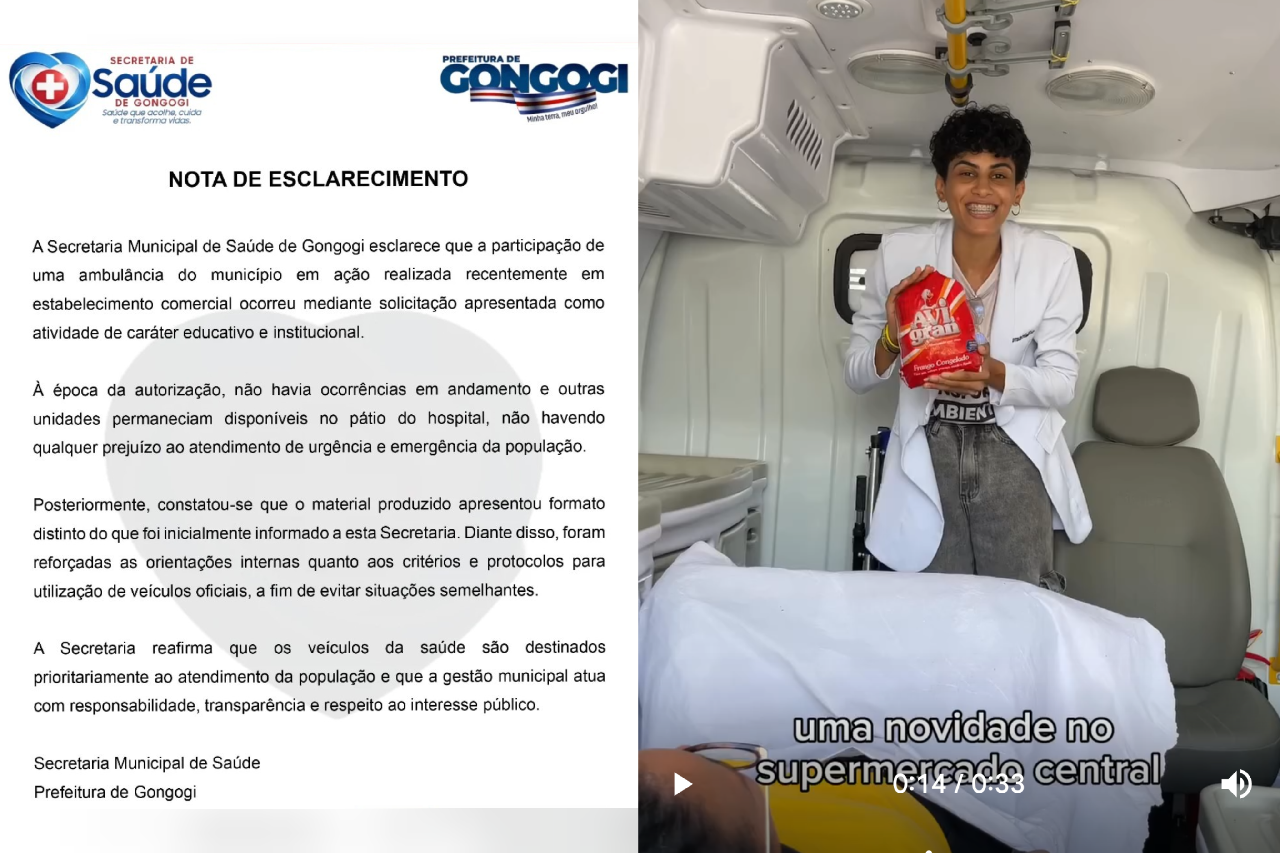 PREFEITURA DE GONGOGI CONFIRMA QUE LIBEROU AMBULÂNCIA UTILIZADA EM GRAVAÇÃO DE SUPERMERCADO DA CIDADE