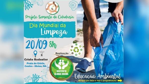 INSTITUTO PROMOVE DIA MUNDIAL DE LIMPEZA COM ESCOLAS PÚBLICAS NA PRAIA DO CRISTO EM ILHÉUS