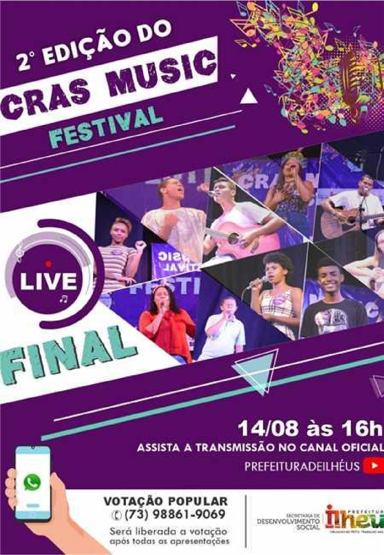 FINAL DA SEGUNDA EDIÇÃO DO CRAS MUSIC FESTIVAL SERÁ REALIZADA NESTA SEXTA (14) FINAL DA SEGUNDA EDIÇÃO DO CRAS MUSIC FESTIVAL SERÁ REALIZADA NESTA SEXTA (14)