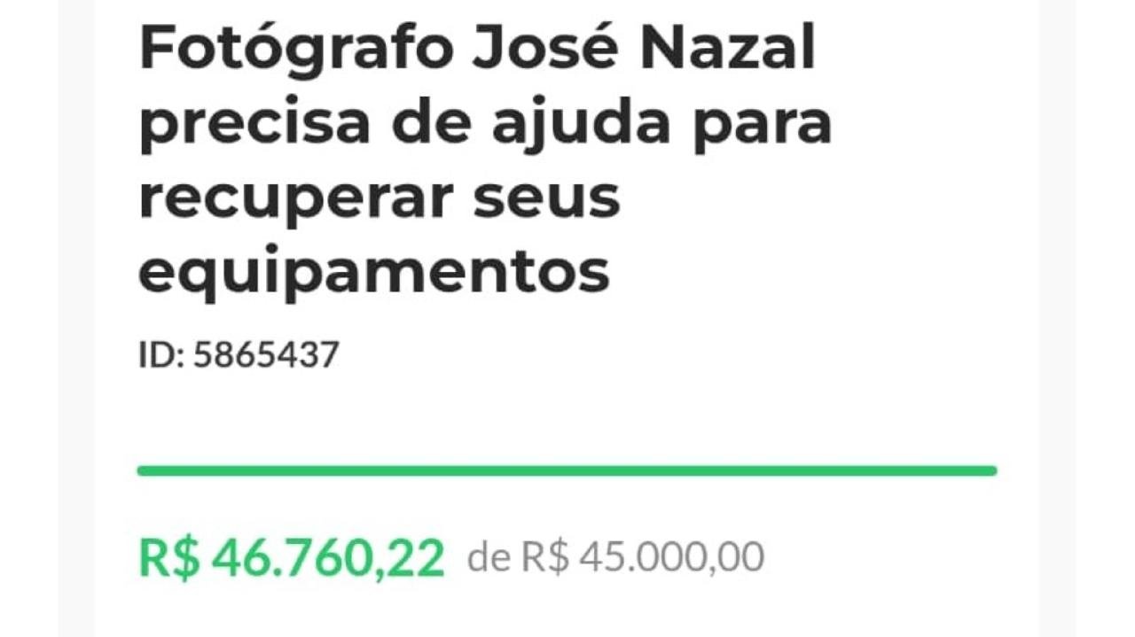 VAKINHA PARA RECUPERAR EQUIPAMENTOS DE FOTÓGRAFO JOSÉ NAZAL ULTRAPASSA META EM MENOS DE 24 HORAS