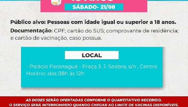 COVID-19: ILHÉUS VACINA PESSOAS COM 18 ANOS OU MAIS NESTE SÁBADO (21);