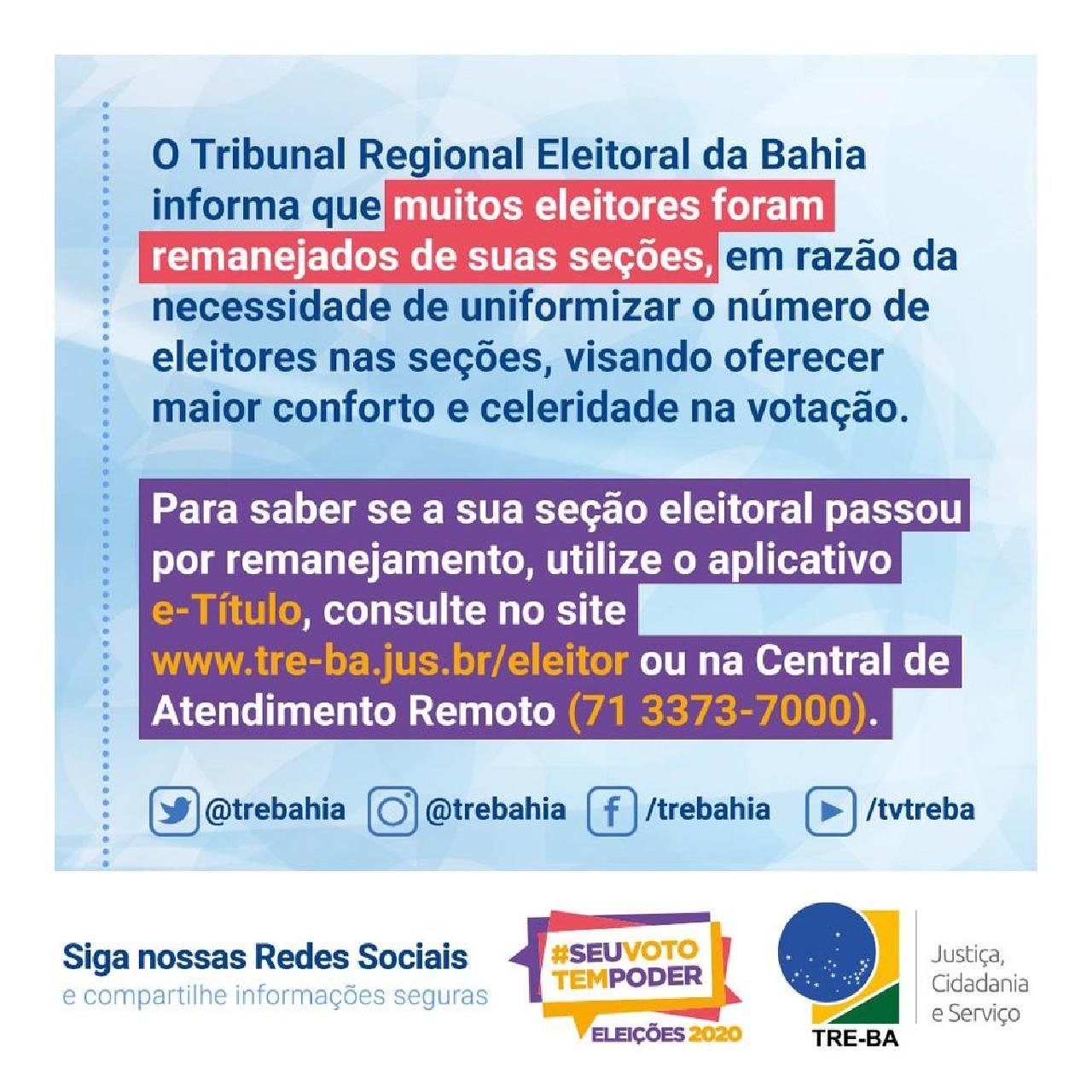 TRE-BA ALTERA SEÇÕES DE VOTAÇÃO DE ELEITORES TRE-BA ALTERA SEÇÕES DE VOTAÇÃO DE ELEITORES