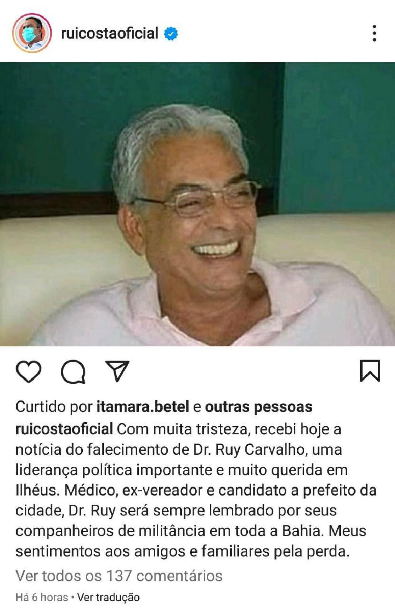 GOVERNADOR RUI COSTA LAMENTA A MORTE DO DR RUY CARVALHO GOVERNADOR RUI COSTA LAMENTA A MORTE DO DR RUY CARVALHO