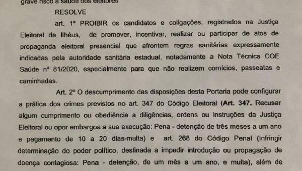 JUÍZA PROÍBE CAMINHADAS, COMÍCIOS E PASSEATAS EM ILHÉUS