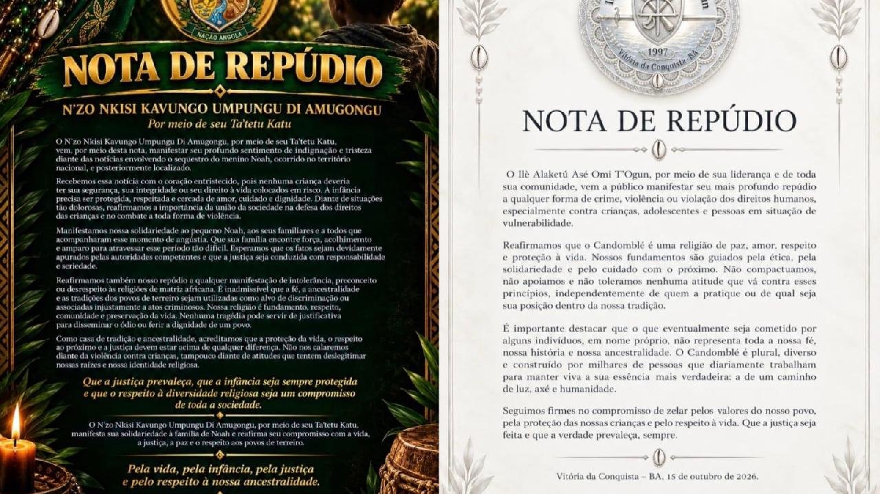  TERREIROS DE CANDOMBLÉ REPUDIAM VIOLÊNCIA CONTRA CRIANÇAS E ALERTAM PARA INTOLERÂNCIA RELIGIOSA APÓS CASO DO BEBÊ NOAH