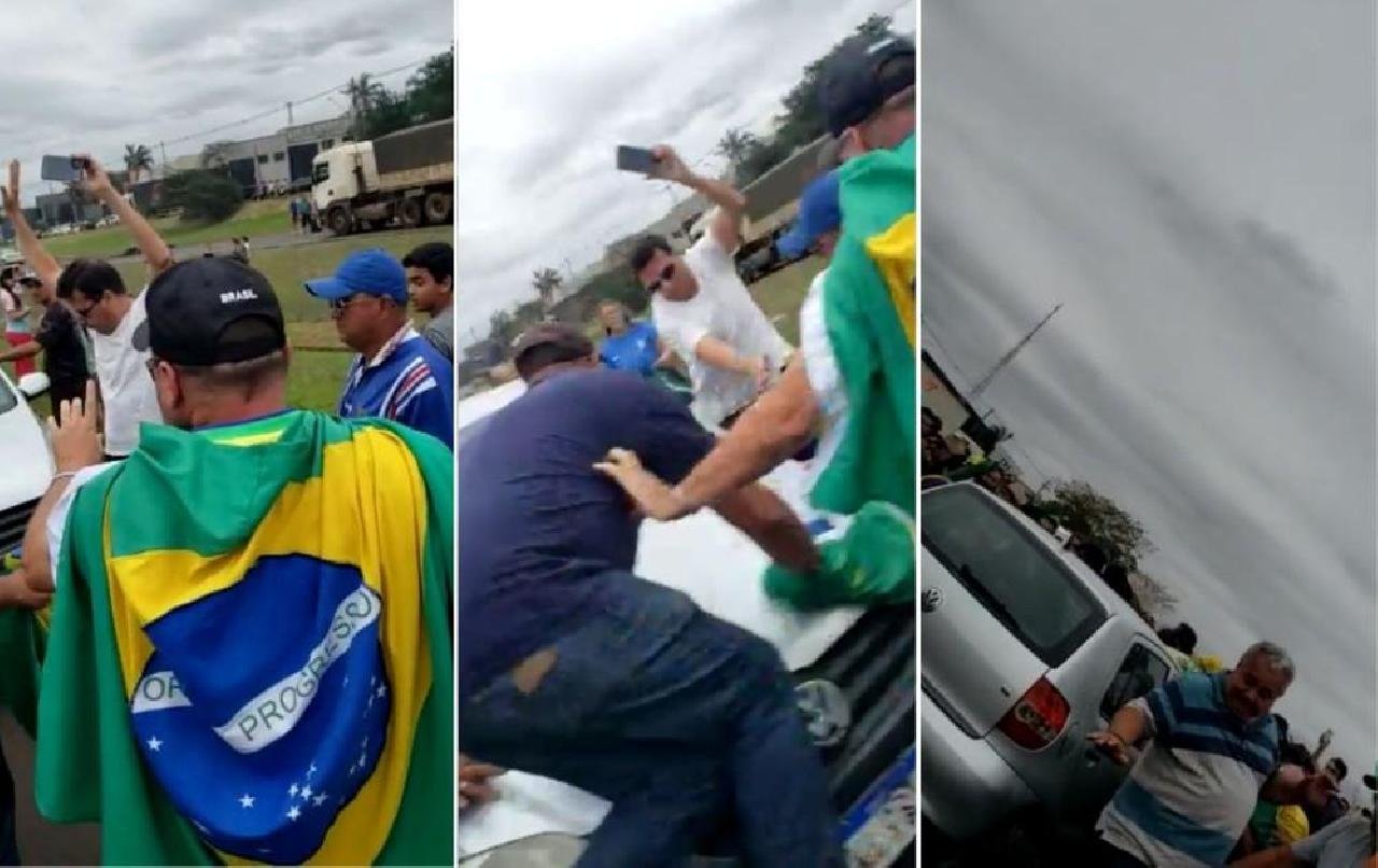 CARRO ATROPELA GRUPO DE MANIFESTANTES DURANTE BLOQUEIO EM RODOVIA DE SP CARRO ATROPELA GRUPO DE MANIFESTANTES DURANTE BLOQUEIO EM RODOVIA DE SP